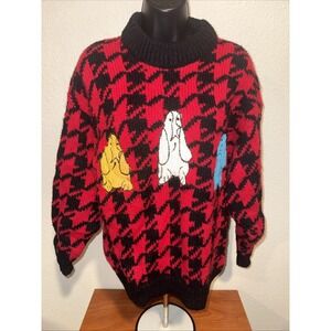 Vintage Jamie Scott  Sweater Red & Black HoundsTooth  Rabbits Ugly Style